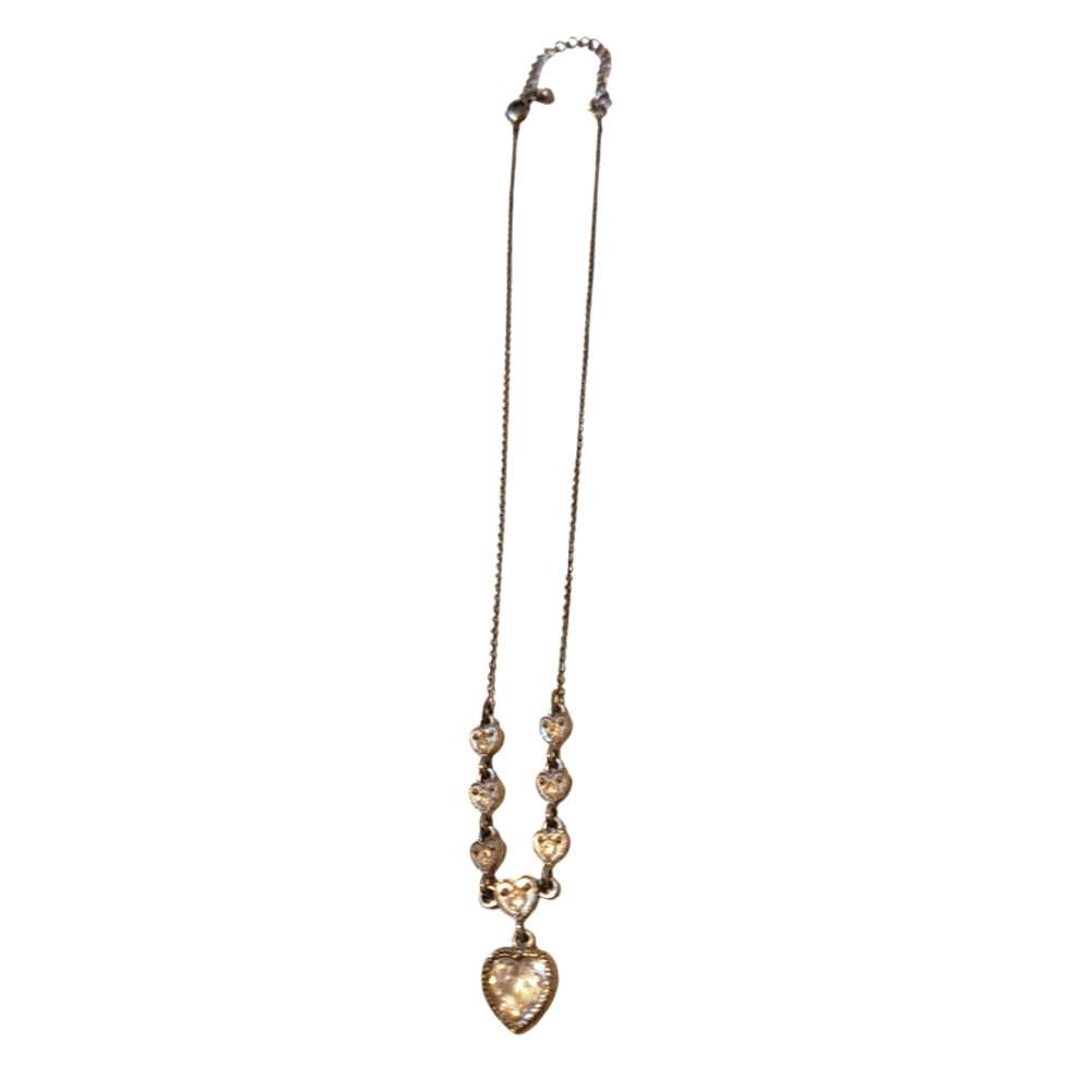 Elegant Sterling Silver Rhinestone Heart Pendant Necklace